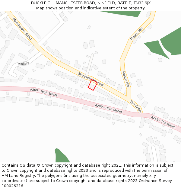 BUCKLEIGH, MANCHESTER ROAD, NINFIELD, BATTLE, TN33 9JX: Location map and indicative extent of plot