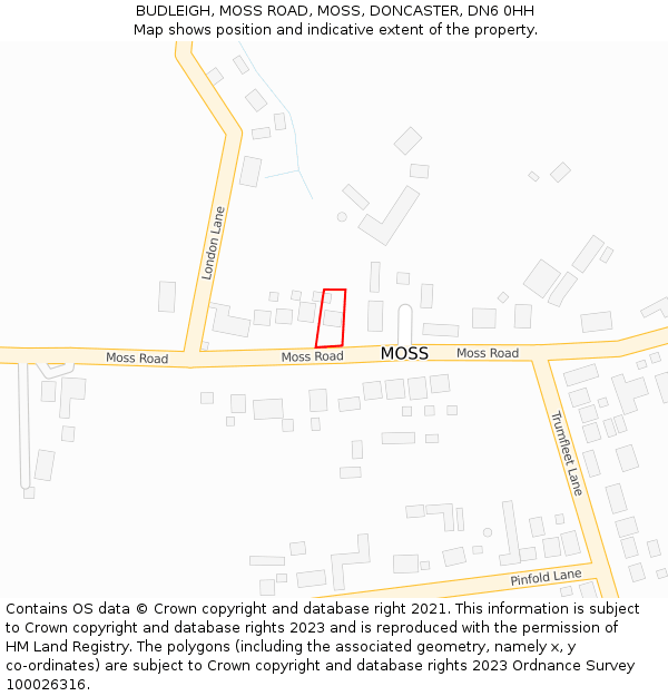 BUDLEIGH, MOSS ROAD, MOSS, DONCASTER, DN6 0HH: Location map and indicative extent of plot
