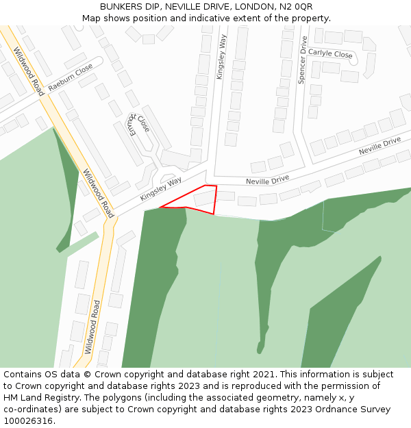 BUNKERS DIP, NEVILLE DRIVE, LONDON, N2 0QR: Location map and indicative extent of plot