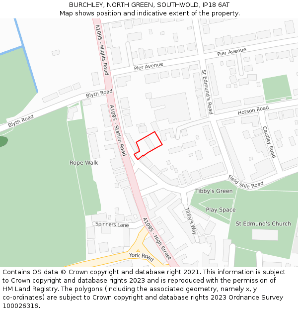 BURCHLEY, NORTH GREEN, SOUTHWOLD, IP18 6AT: Location map and indicative extent of plot