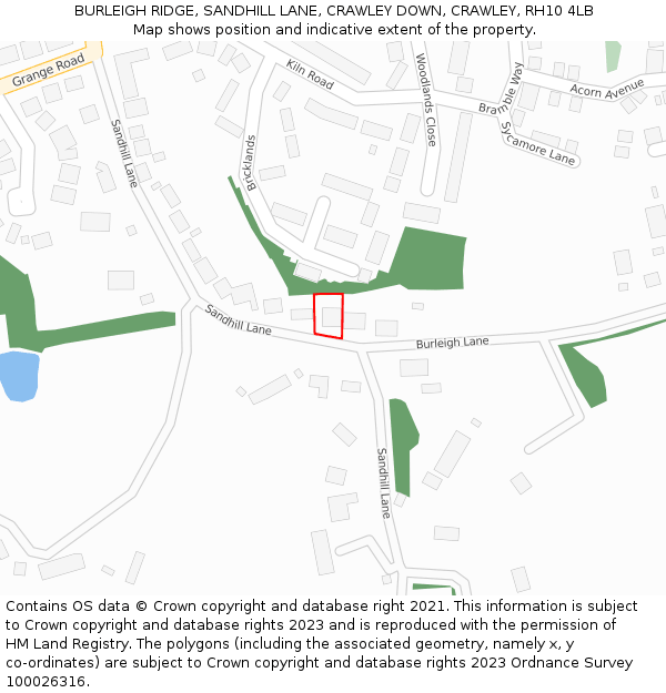 BURLEIGH RIDGE, SANDHILL LANE, CRAWLEY DOWN, CRAWLEY, RH10 4LB: Location map and indicative extent of plot