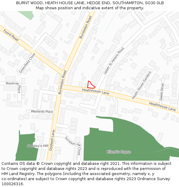 BURNT WOOD, HEATH HOUSE LANE, HEDGE END, SOUTHAMPTON, SO30 0LB: Location map and indicative extent of plot