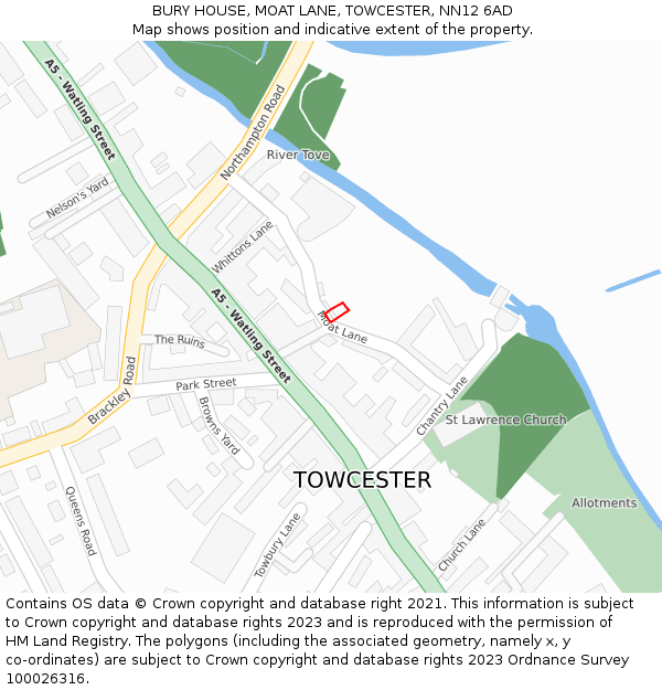 BURY HOUSE, MOAT LANE, TOWCESTER, NN12 6AD: Location map and indicative extent of plot