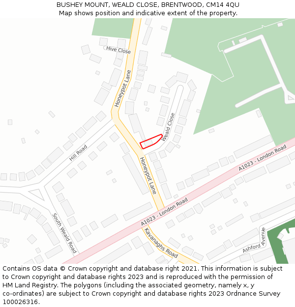 BUSHEY MOUNT, WEALD CLOSE, BRENTWOOD, CM14 4QU: Location map and indicative extent of plot