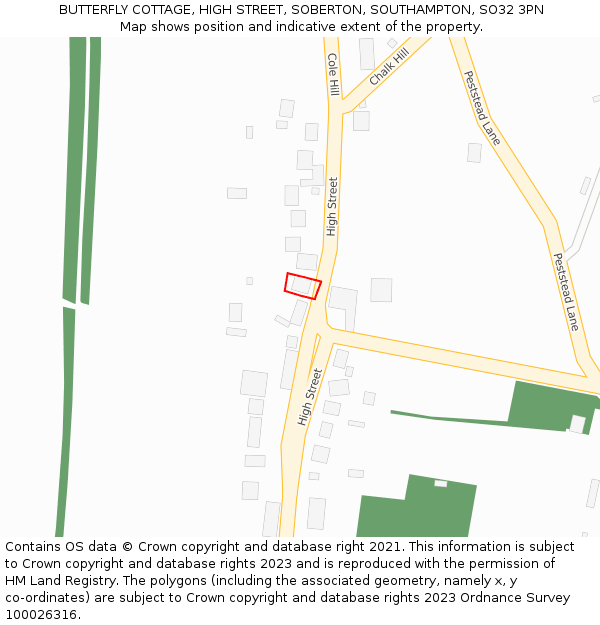 BUTTERFLY COTTAGE, HIGH STREET, SOBERTON, SOUTHAMPTON, SO32 3PN: Location map and indicative extent of plot