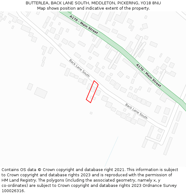 BUTTERLEA, BACK LANE SOUTH, MIDDLETON, PICKERING, YO18 8NU: Location map and indicative extent of plot