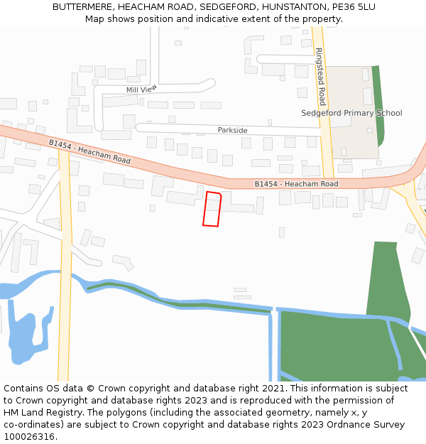 BUTTERMERE, HEACHAM ROAD, SEDGEFORD, HUNSTANTON, PE36 5LU: Location map and indicative extent of plot
