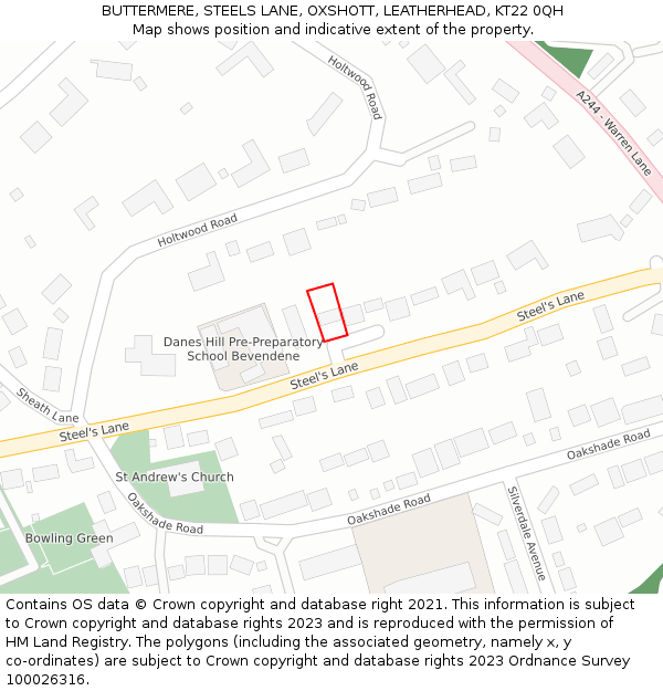 BUTTERMERE, STEELS LANE, OXSHOTT, LEATHERHEAD, KT22 0QH: Location map and indicative extent of plot