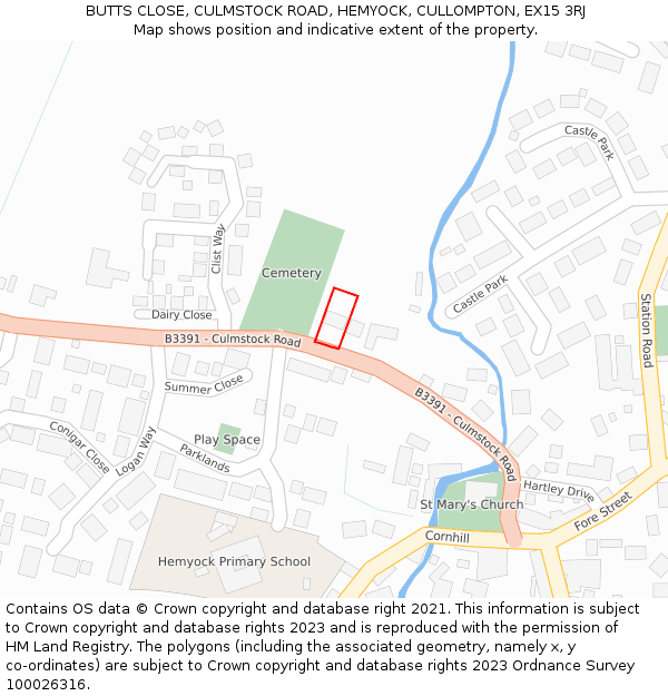BUTTS CLOSE, CULMSTOCK ROAD, HEMYOCK, CULLOMPTON, EX15 3RJ: Location map and indicative extent of plot