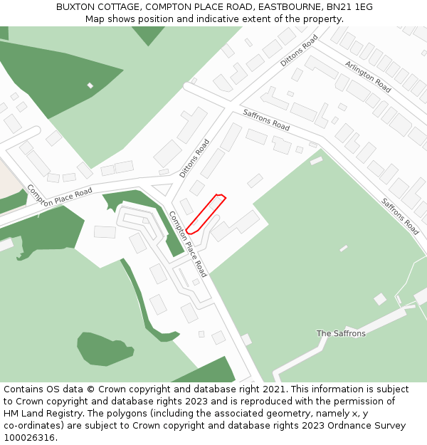 BUXTON COTTAGE, COMPTON PLACE ROAD, EASTBOURNE, BN21 1EG: Location map and indicative extent of plot