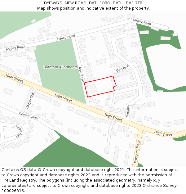 BYEWAYS, NEW ROAD, BATHFORD, BATH, BA1 7TR: Location map and indicative extent of plot