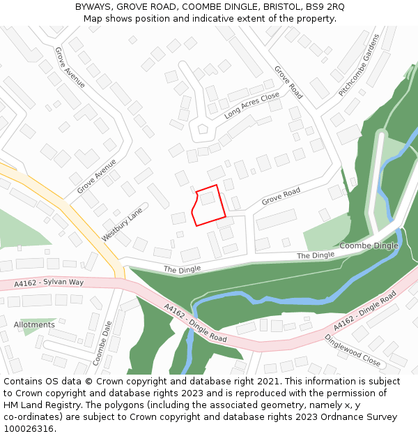 BYWAYS, GROVE ROAD, COOMBE DINGLE, BRISTOL, BS9 2RQ: Location map and indicative extent of plot