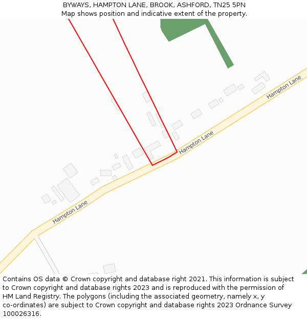BYWAYS, HAMPTON LANE, BROOK, ASHFORD, TN25 5PN: Location map and indicative extent of plot