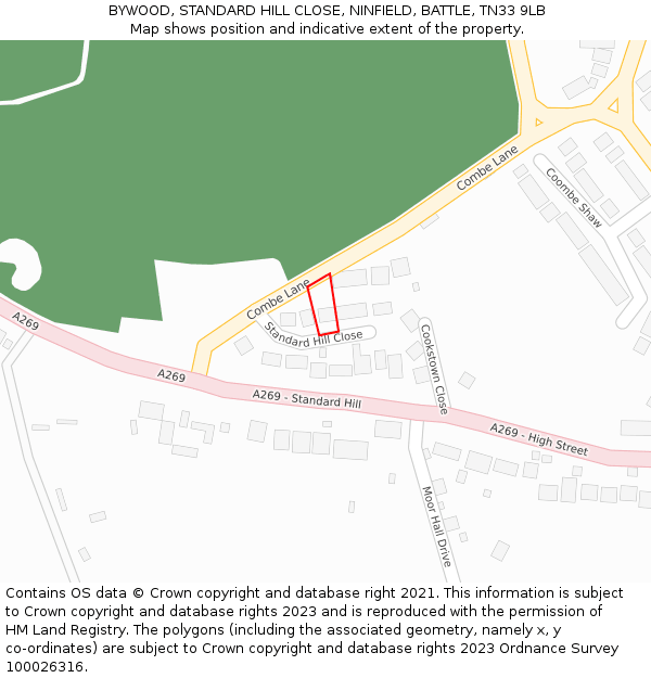BYWOOD, STANDARD HILL CLOSE, NINFIELD, BATTLE, TN33 9LB: Location map and indicative extent of plot