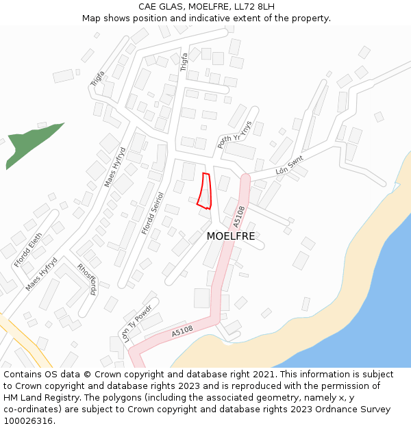 CAE GLAS, MOELFRE, LL72 8LH: Location map and indicative extent of plot