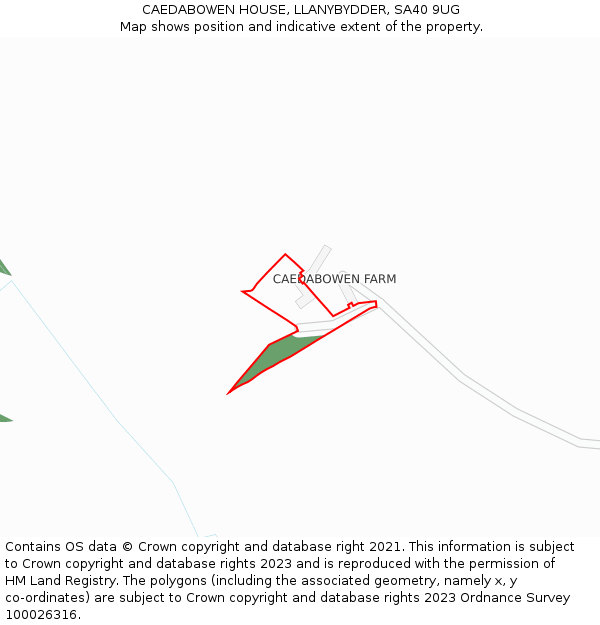 CAEDABOWEN HOUSE, LLANYBYDDER, SA40 9UG: Location map and indicative extent of plot