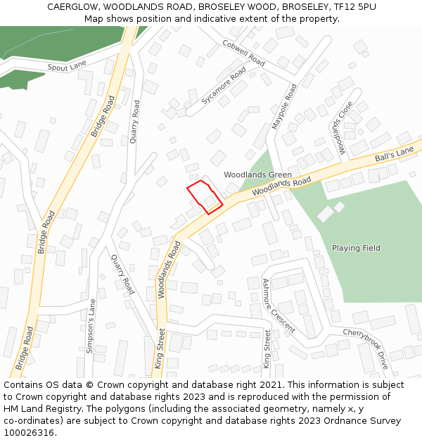 CAERGLOW, WOODLANDS ROAD, BROSELEY WOOD, BROSELEY, TF12 5PU: Location map and indicative extent of plot