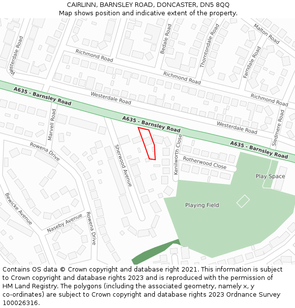 CAIRLINN, BARNSLEY ROAD, DONCASTER, DN5 8QQ: Location map and indicative extent of plot