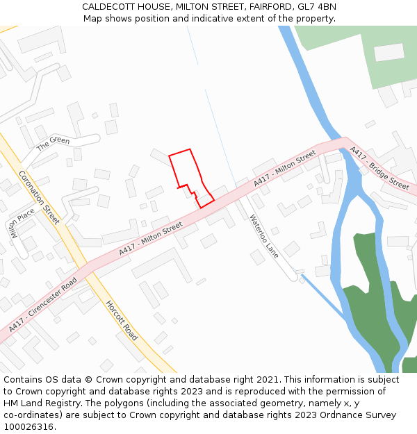 CALDECOTT HOUSE, MILTON STREET, FAIRFORD, GL7 4BN: Location map and indicative extent of plot