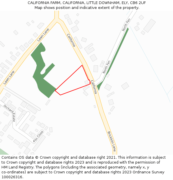 CALIFORNIA FARM, CALIFORNIA, LITTLE DOWNHAM, ELY, CB6 2UF: Location map and indicative extent of plot