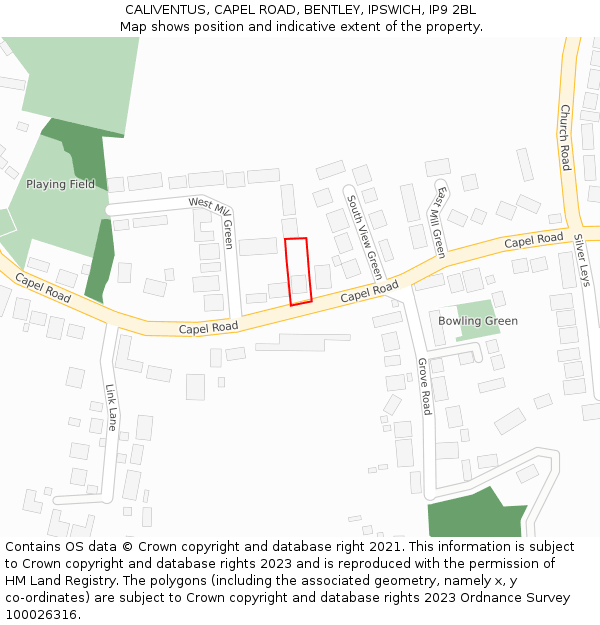 CALIVENTUS, CAPEL ROAD, BENTLEY, IPSWICH, IP9 2BL: Location map and indicative extent of plot