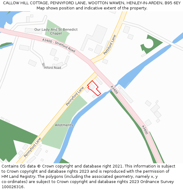 CALLOW HILL COTTAGE, PENNYFORD LANE, WOOTTON WAWEN, HENLEY-IN-ARDEN, B95 6EY: Location map and indicative extent of plot