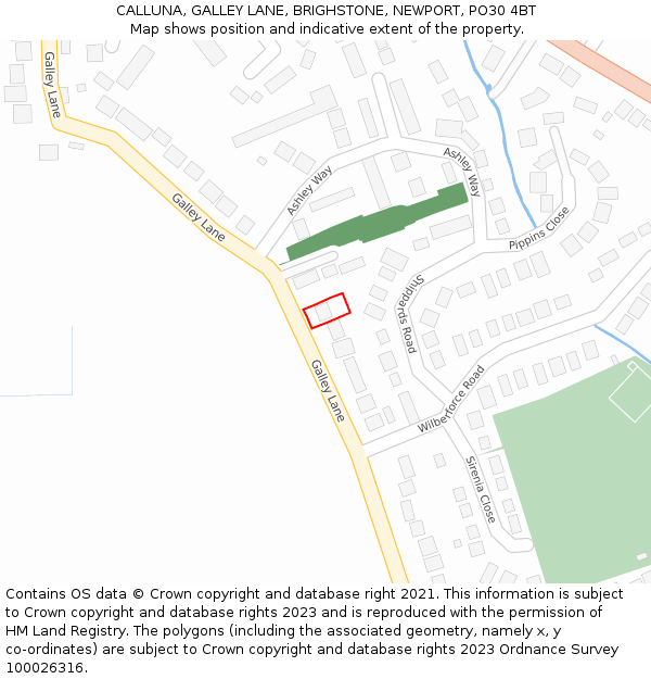 CALLUNA, GALLEY LANE, BRIGHSTONE, NEWPORT, PO30 4BT: Location map and indicative extent of plot