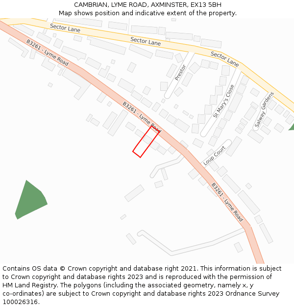 CAMBRIAN, LYME ROAD, AXMINSTER, EX13 5BH: Location map and indicative extent of plot