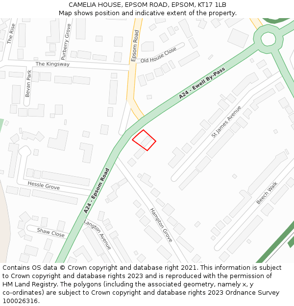 CAMELIA HOUSE, EPSOM ROAD, EPSOM, KT17 1LB: Location map and indicative extent of plot