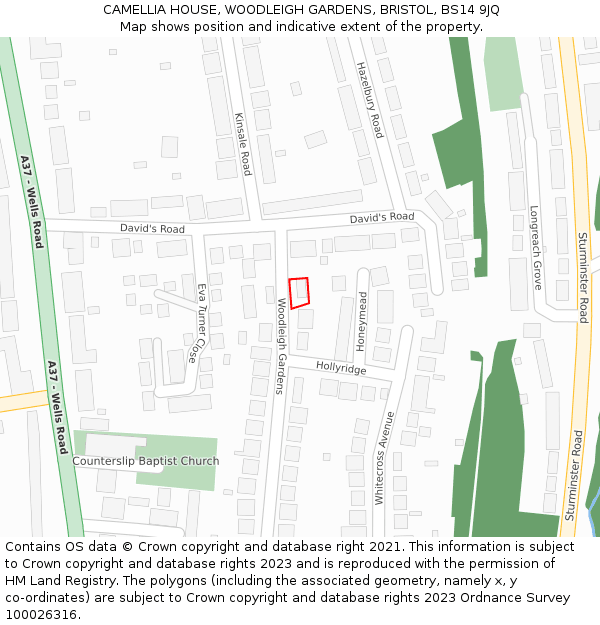 CAMELLIA HOUSE, WOODLEIGH GARDENS, BRISTOL, BS14 9JQ: Location map and indicative extent of plot