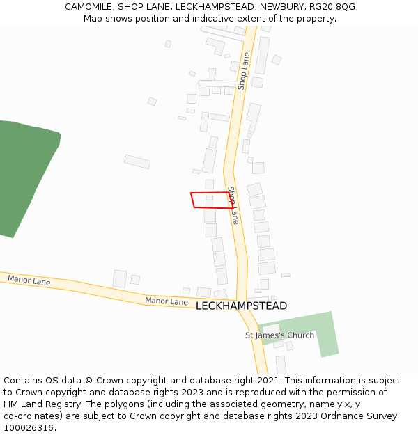 CAMOMILE, SHOP LANE, LECKHAMPSTEAD, NEWBURY, RG20 8QG: Location map and indicative extent of plot