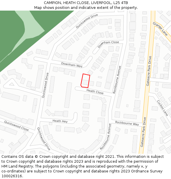 CAMPION, HEATH CLOSE, LIVERPOOL, L25 4TB: Location map and indicative extent of plot