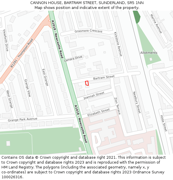 CANNON HOUSE, BARTRAM STREET, SUNDERLAND, SR5 1NN: Location map and indicative extent of plot