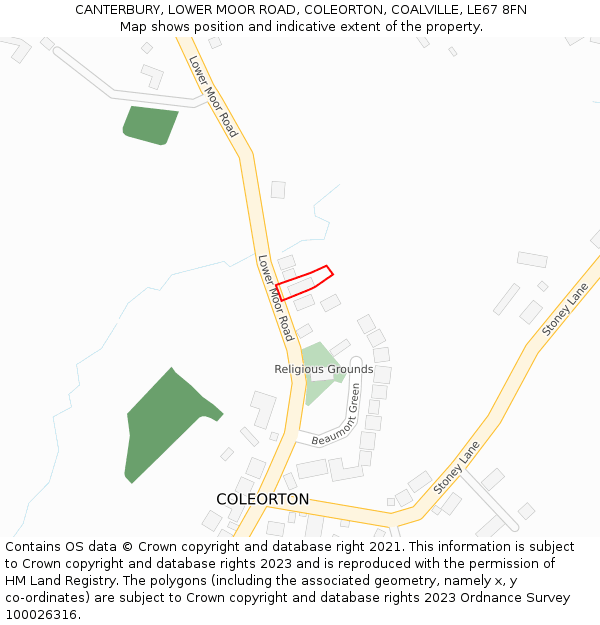 CANTERBURY, LOWER MOOR ROAD, COLEORTON, COALVILLE, LE67 8FN: Location map and indicative extent of plot