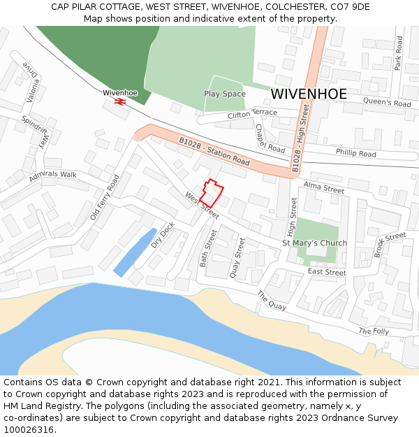CAP PILAR COTTAGE, WEST STREET, WIVENHOE, COLCHESTER, CO7 9DE: Location map and indicative extent of plot