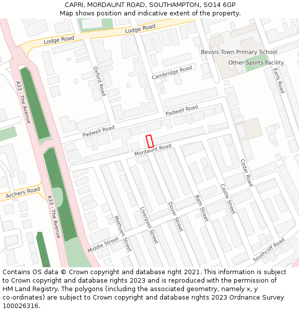 CAPRI, MORDAUNT ROAD, SOUTHAMPTON, SO14 6GP: Location map and indicative extent of plot