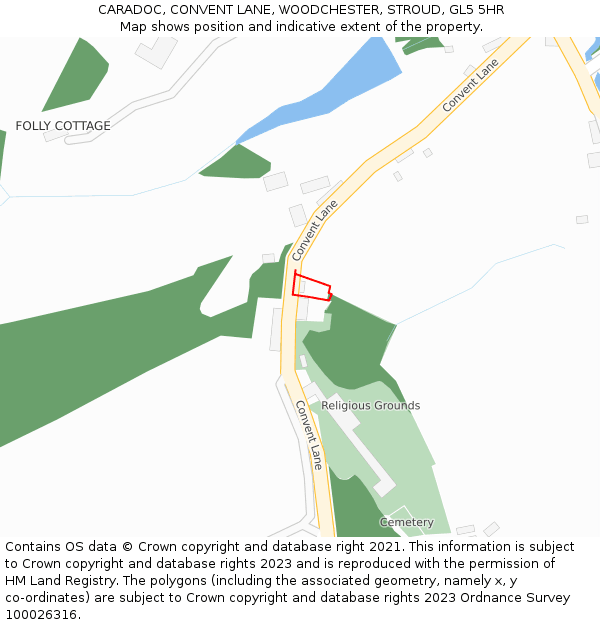 CARADOC, CONVENT LANE, WOODCHESTER, STROUD, GL5 5HR: Location map and indicative extent of plot
