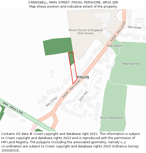 CARADWELL, MAIN STREET, PINVIN, PERSHORE, WR10 2ER: Location map and indicative extent of plot