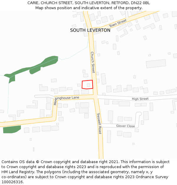 CARIE, CHURCH STREET, SOUTH LEVERTON, RETFORD, DN22 0BL: Location map and indicative extent of plot