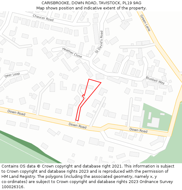 CARISBROOKE, DOWN ROAD, TAVISTOCK, PL19 9AG: Location map and indicative extent of plot