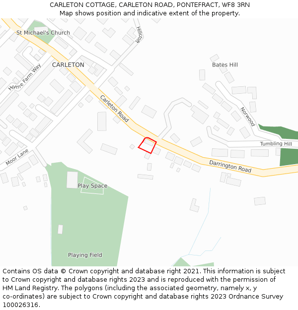 CARLETON COTTAGE, CARLETON ROAD, PONTEFRACT, WF8 3RN: Location map and indicative extent of plot