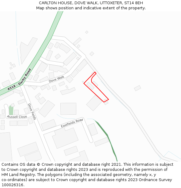 CARLTON HOUSE, DOVE WALK, UTTOXETER, ST14 8EH: Location map and indicative extent of plot