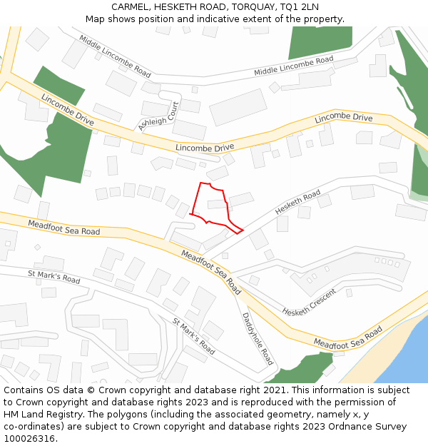 CARMEL, HESKETH ROAD, TORQUAY, TQ1 2LN: Location map and indicative extent of plot