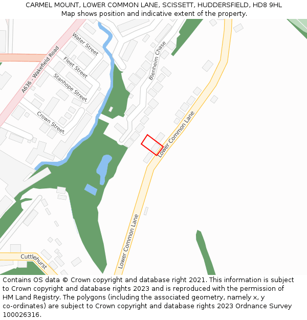 CARMEL MOUNT, LOWER COMMON LANE, SCISSETT, HUDDERSFIELD, HD8 9HL: Location map and indicative extent of plot