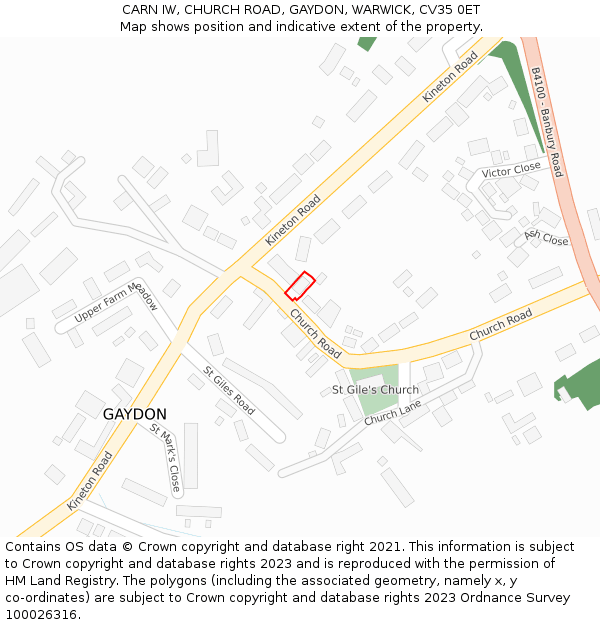 CARN IW, CHURCH ROAD, GAYDON, WARWICK, CV35 0ET: Location map and indicative extent of plot