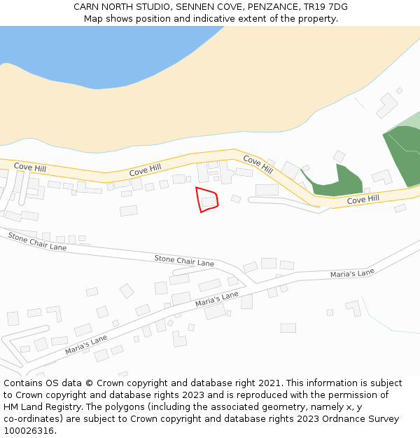 CARN NORTH STUDIO, SENNEN COVE, PENZANCE, TR19 7DG: Location map and indicative extent of plot