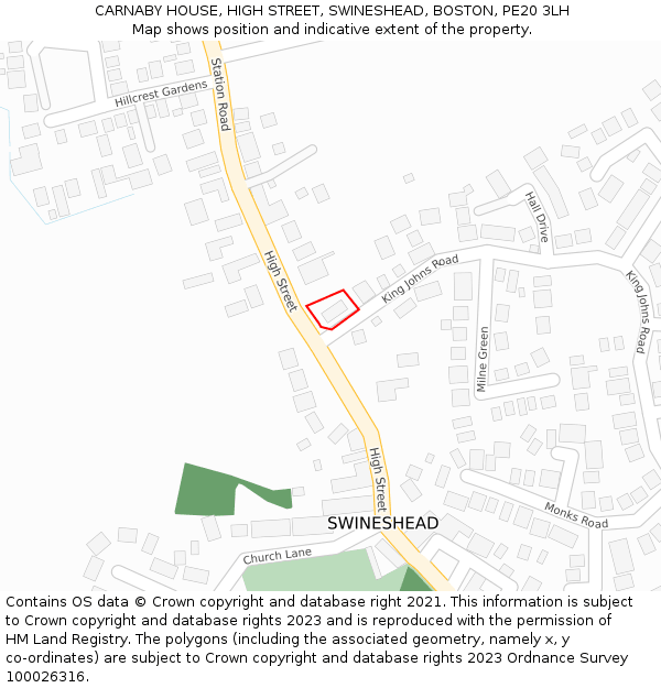 CARNABY HOUSE, HIGH STREET, SWINESHEAD, BOSTON, PE20 3LH: Location map and indicative extent of plot