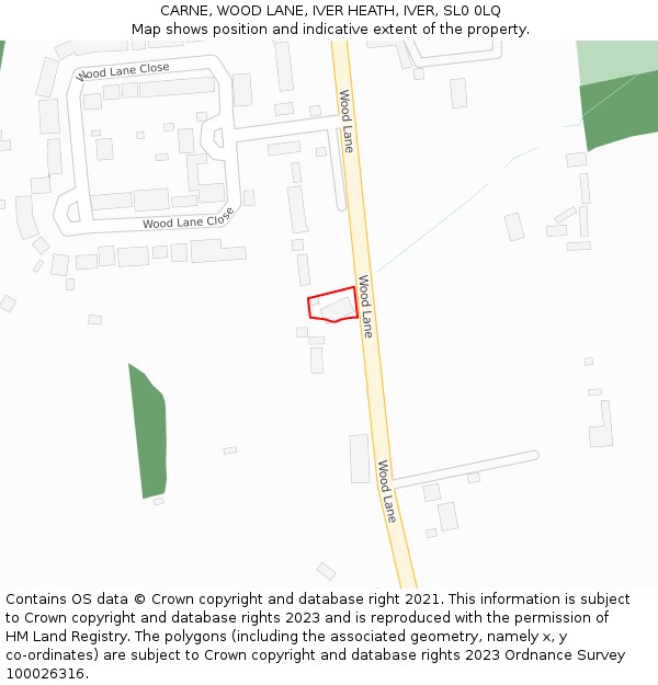 CARNE, WOOD LANE, IVER HEATH, IVER, SL0 0LQ: Location map and indicative extent of plot