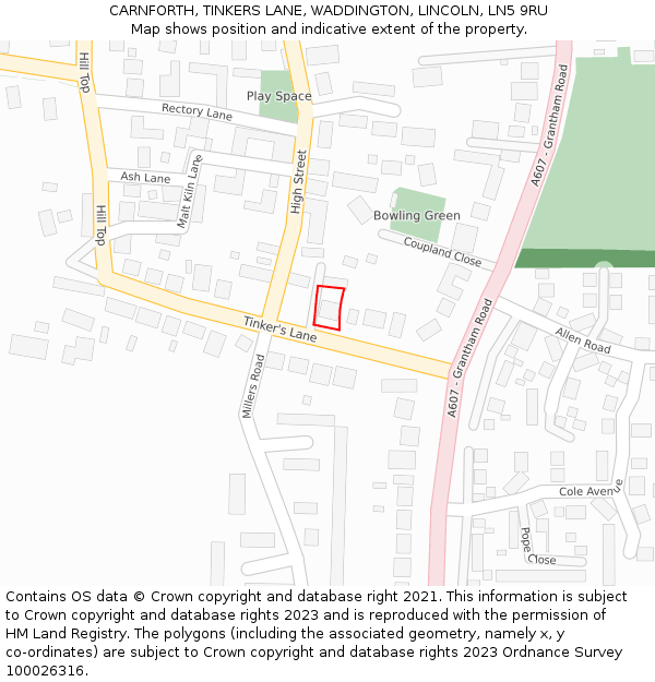 CARNFORTH, TINKERS LANE, WADDINGTON, LINCOLN, LN5 9RU: Location map and indicative extent of plot