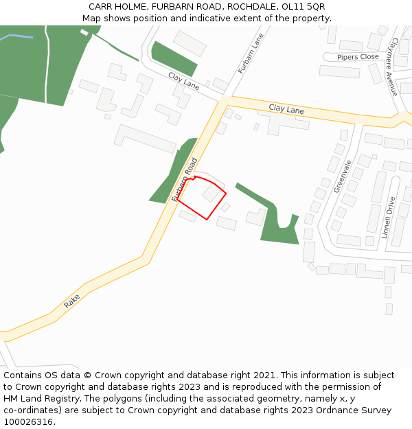 CARR HOLME, FURBARN ROAD, ROCHDALE, OL11 5QR: Location map and indicative extent of plot